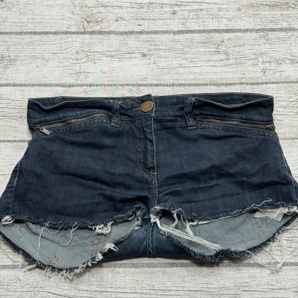 Morgan De Toi Shorts Womens 30 Blue Dark Wash Denim Low Rise Cut Off Embroidered
